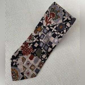Cosma Vintage Silk Tie Floral Abstract Blue Brown Gold Green